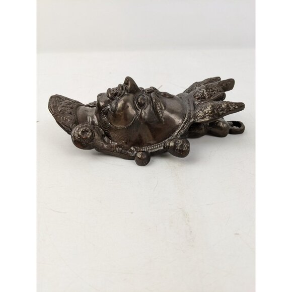 TIBETAN MAHAKALA Vintage BRASS METAL MASK Wall Door Hanging 8" Figure - Picture 3 of 9